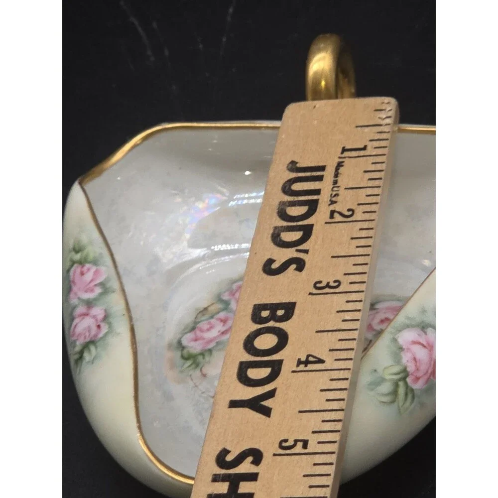Vtg Epiag Royal Czechoslovakia Porcelain Candy Dish Gold Yellow Roses Triangle